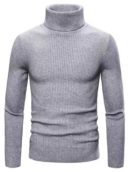 Turleneck – Gerippter, Langärmeliger, Schmal Geschnittener Strickpullover für Herren-Grau-XS-Chaps Herrenmode