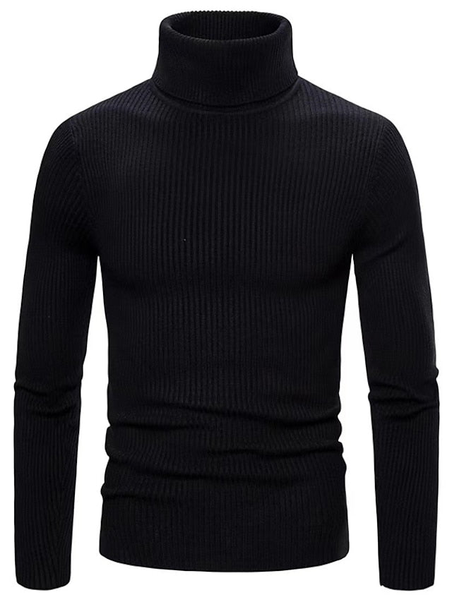 Turleneck – Gerippter, Langärmeliger, Schmal Geschnittener Strickpullover für Herren-Schwarz-XS-Chaps Herrenmode