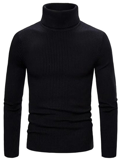 Turleneck – Gerippter, Langärmeliger, Schmal Geschnittener Strickpullover für Herren-Schwarz-XS-Chaps Herrenmode