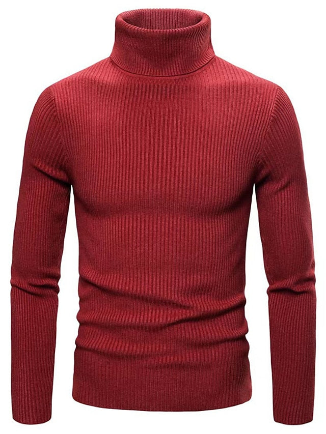 Turleneck – Gerippter, Langärmeliger, Schmal Geschnittener Strickpullover für Herren-Weinrot-XS-Chaps Herrenmode