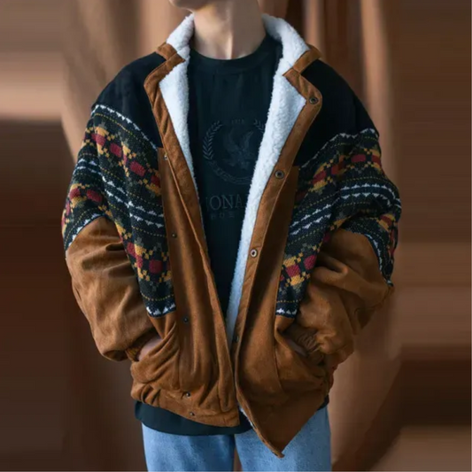 Übergroße Jacke – Braun – Retro – Fleecegefütterte Jacke Herren-Winterjacke-Chaps Herrenmode