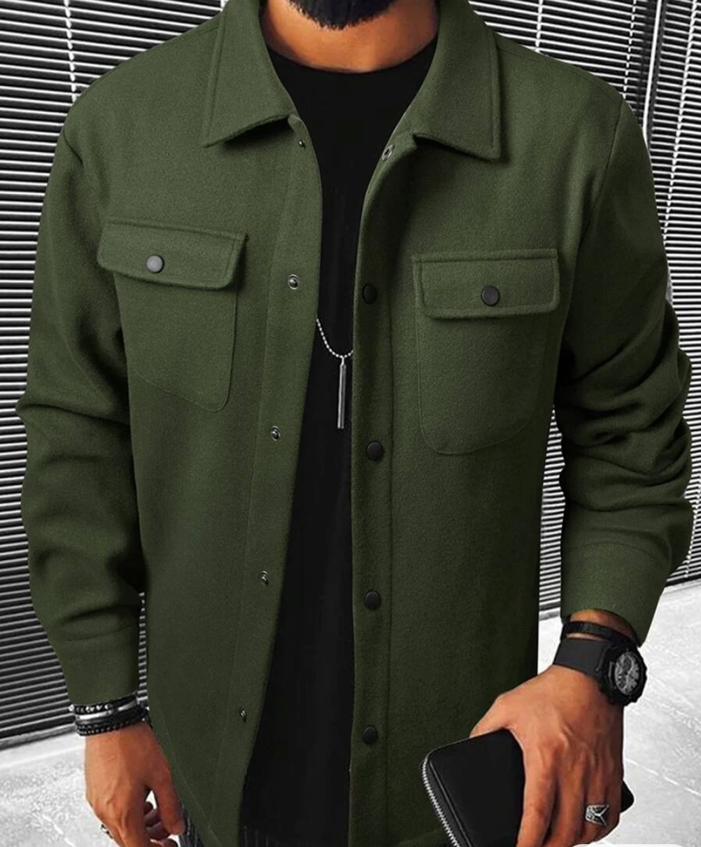Überhemd | Button-Up | Atemtaschen | Hemdjacke | Herrenbekleidung-Olivgrün-XS-Chaps Herrenmode
