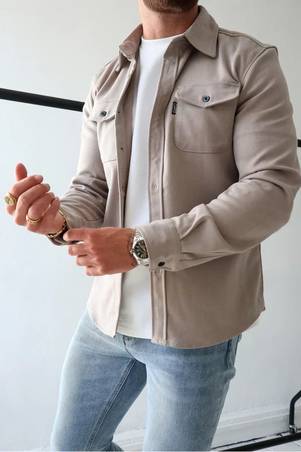 Überhemd - Button-Up - Langarm - Hemdjacke - Herrenjacke-Stein-XS-Chaps Herrenmode