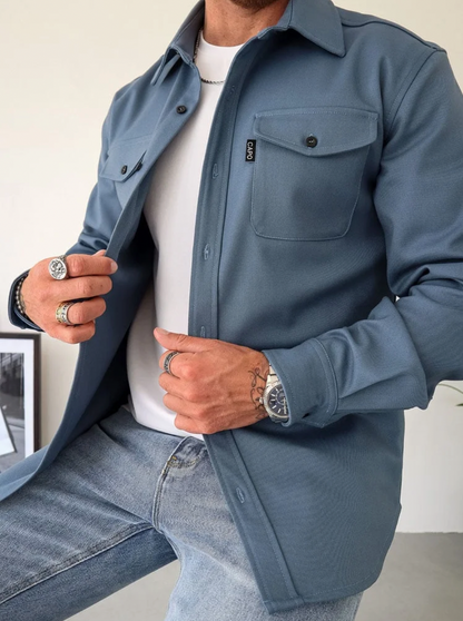 Überhemd - Umlegekragen - Langarm - Button-Up Hemd - Herrenhemden-Blau-XS-Chaps Herrenmode