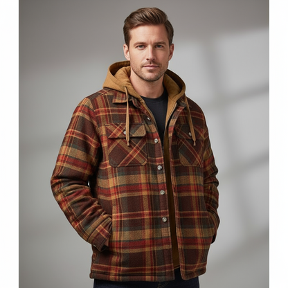 Überziehjacke | Kariert | Kapuzenjacke | Steppfutterjacke | Herrenjacke-Braun-S-Chaps Herrenmode