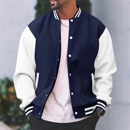 Varsity-Jacke – Lässige Baseball-Bomberjacke mit Knöpfen für Männer-Marineblau-S-Chaps Herrenmode