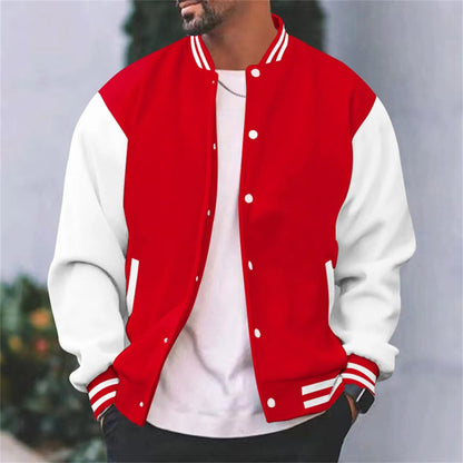 Varsity-Jacke – Lässige Baseball-Bomberjacke mit Knöpfen für Männer-Rot-S-Chaps Herrenmode