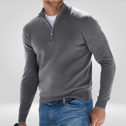 Viertel-Reißverschluss-Pullover | Lässig | Warm | Strickpullover | Herren Halb-Reißverschluss-Pullover-Grau-S-Chaps Herrenmode