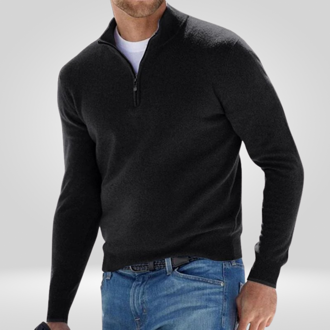 Viertel-Reißverschluss-Pullover | Lässig | Warm | Strickpullover | Herren Halb-Reißverschluss-Pullover-Schwarz-S-Chaps Herrenmode