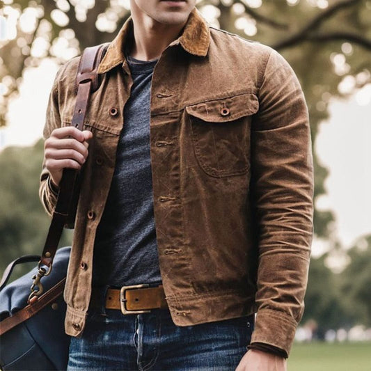 Vintage Jacke - Herren Button-Up Herbstjacke mit Atemtaschen-Braun-S-Chaps Herrenmode