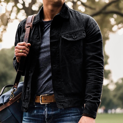 Vintage Jacke - Herren Button-Up Herbstjacke mit Atemtaschen-Schwarz-S-Chaps Herrenmode