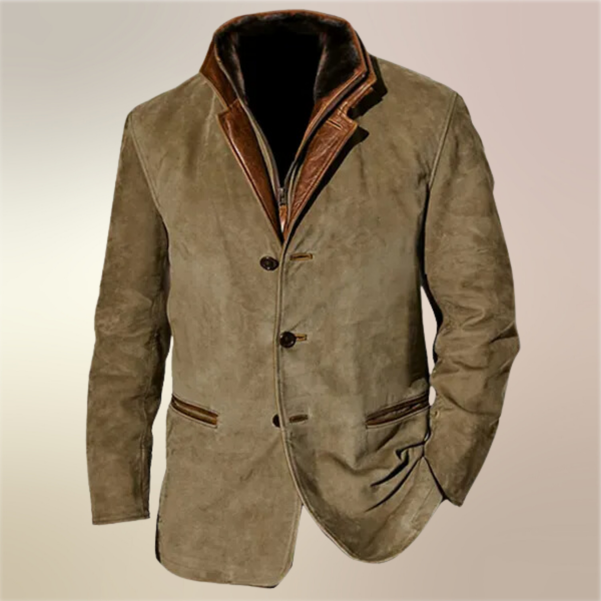 Vintage Jacke - Knopfleiste - Wildleder - Herbstjacke - Herrenjacke-Olive-S-Chaps Herrenmode