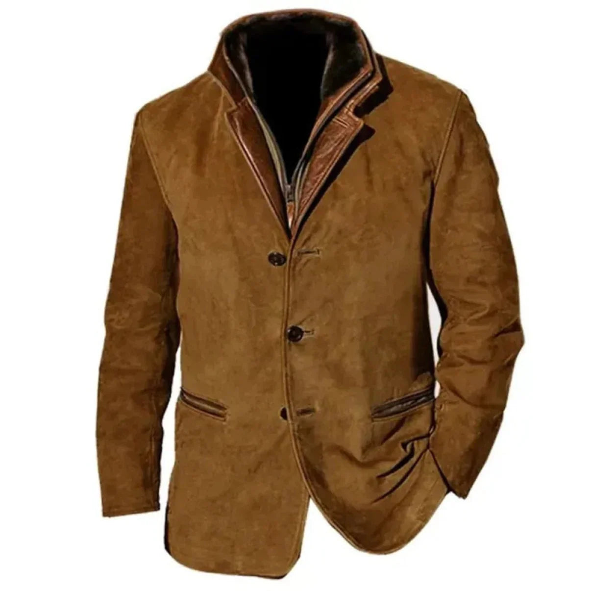 Vintage-Jacke | Mit Knöpfen | Mit Reißverschluss | Wildlederjacke | Herrenjacke-Kaffee-S-Chaps Herrenmode