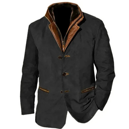 Vintage-Jacke | Mit Knöpfen | Mit Reißverschluss | Wildlederjacke | Herrenjacke-Schwarz-S-Chaps Herrenmode