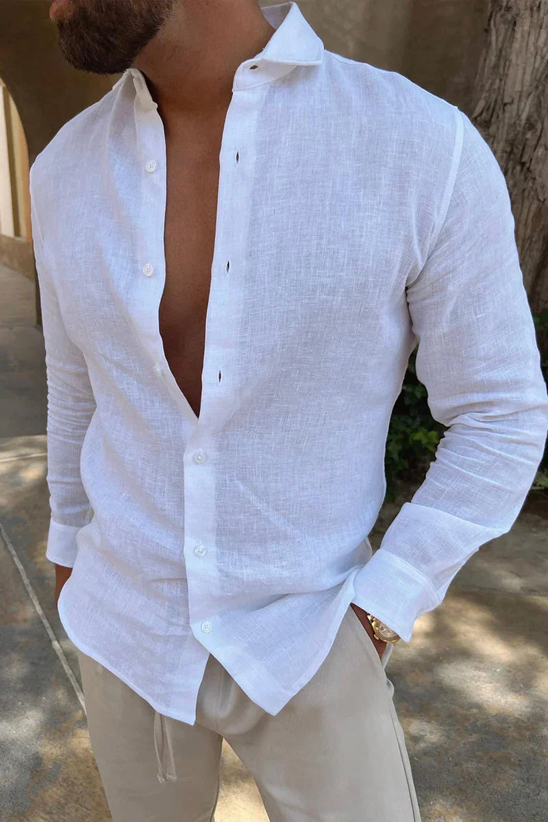 Weißes Leinenhemd – leicht – Langarm – Knopfleiste – Herrenhemd aus Leinen-XS-Chaps Herrenmode