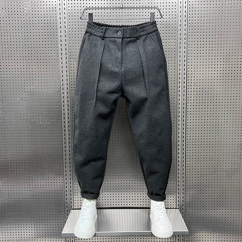 Weite Hosen – Wollmischung – Plissee – Verengte Hosen – Herrenhosen-Grau-S-Chaps Herrenmode