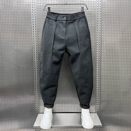 Weite Hosen – Wollmischung – Plissee – Verengte Hosen – Herrenhosen-Grau-S-Chaps Herrenmode