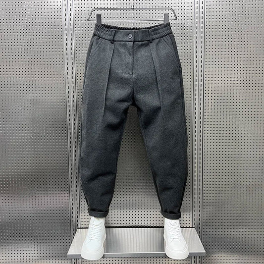 Weite Hosen – Wollmischung – Plissee – Verengte Hosen – Herrenhosen-Grau-S-Chaps Herrenmode