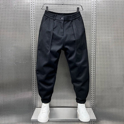 Weite Hosen – Wollmischung – Plissee – Verengte Hosen – Herrenhosen-Schwarz-S-Chaps Herrenmode