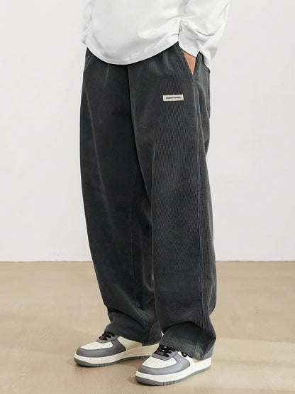 Weite Hosen – gerippt – lockere Passform – Cordhosen – Herrenhosen-Dunkelgrau-S-Chaps Herrenmode