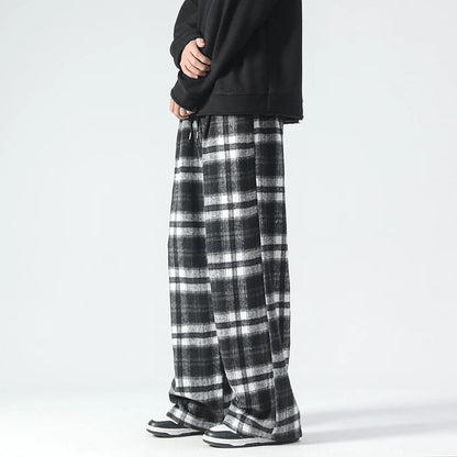 Weite Hosenbeine - Kariert - Relaxed Fit - Loose Fit Hosen - Herrenhosen-Schwarz-S-Chaps Herrenmode