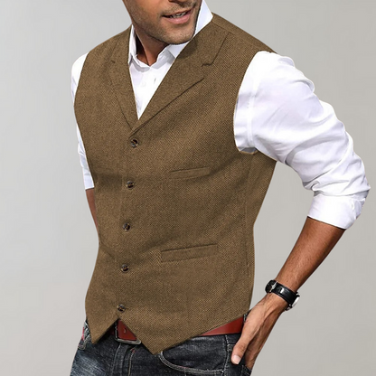 Weste | Ärmellos | Maßgeschneidert | Einreihige Weste | Herrenweste-Braun-S-Chaps Herrenmode