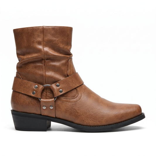 Stiefel in Lederoptik | Western | Reißverschluss | Cowboystiefel | Herrenstiefel-Dunkelbraun-39-Chaps Herrenmode