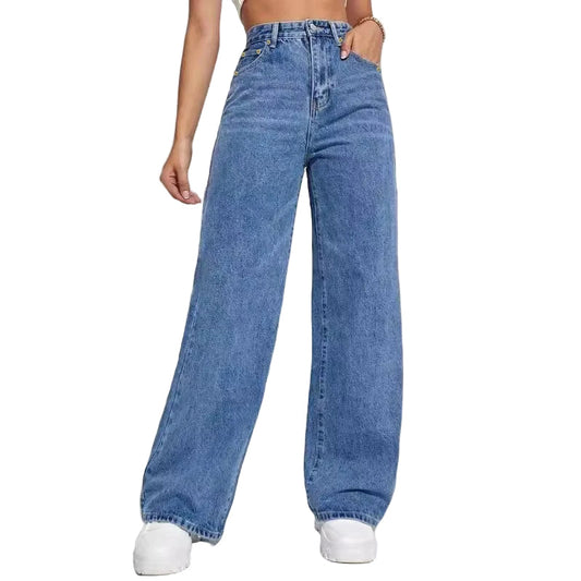 Wide-Leg-Jeans – Damenjeans mit hoher Taille und ausgestellten Beinen-Blau-XS-Chaps Herrenmode