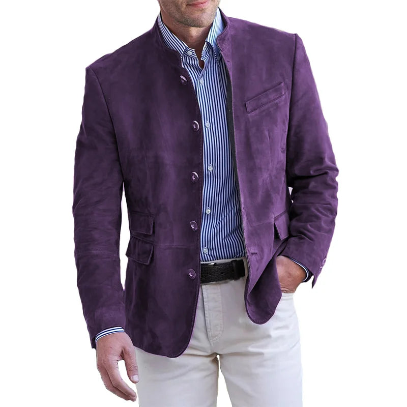 Wildleder Blazer - Einreihige Herren Blazerjacke mit Mandarinenkragen-Lila-S-Chaps Herrenmode