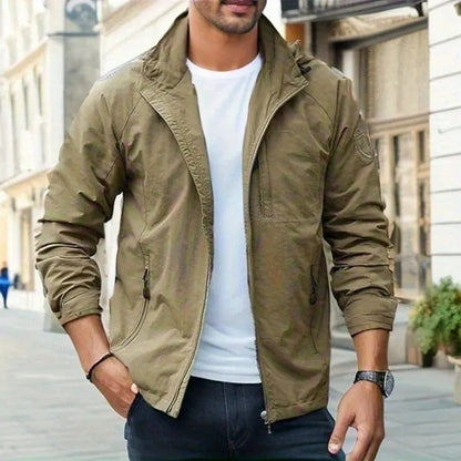 Windbreaker Jacke – Leichte Kapuzenjacke mit Reißverschluss für Männer-Braun-S-Chaps Herrenmode