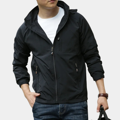 Windbreaker-Jacke – mit Kapuze – Reißverschluss – leichte Jacke – Herrenjacke-Schwarz-M-Chaps Herrenmode