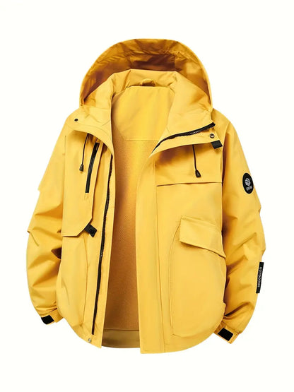 Winddichte Jacke – Oversized-Jacke mit Kapuze für Männer Herbstjacke-Gelb-S-Chaps Herrenmode