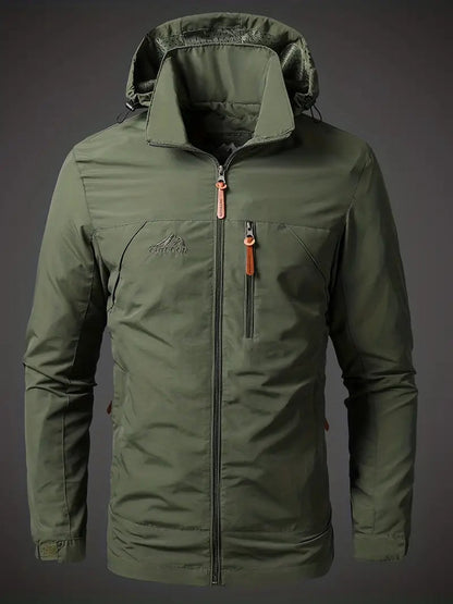 Windjacke | Leicht | Mit Kapuze | Outdoorjacke | Herrenjacke-Armeegrün-S-Chaps Herrenmode