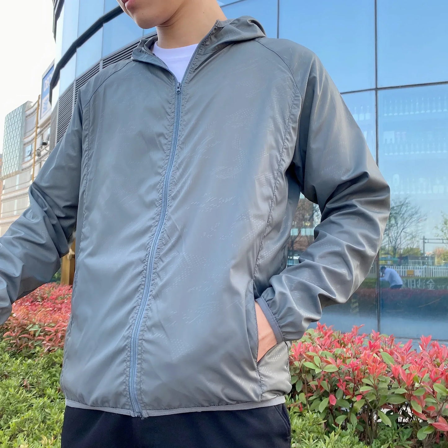 Windjacke | Mit Kapuze | Reißverschluss | Leichte Jacke | Herrenjacke-Grau-S-Chaps Herrenmode