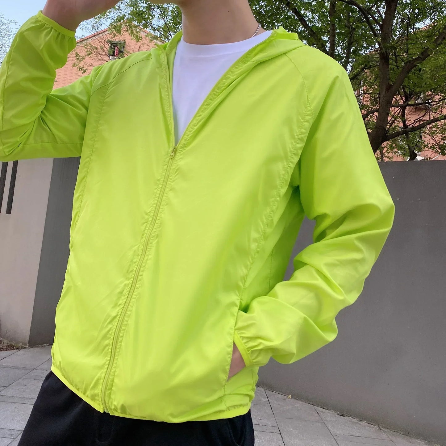 Windjacke | Mit Kapuze | Reißverschluss | Leichte Jacke | Herrenjacke-Hellgrün-S-Chaps Herrenmode
