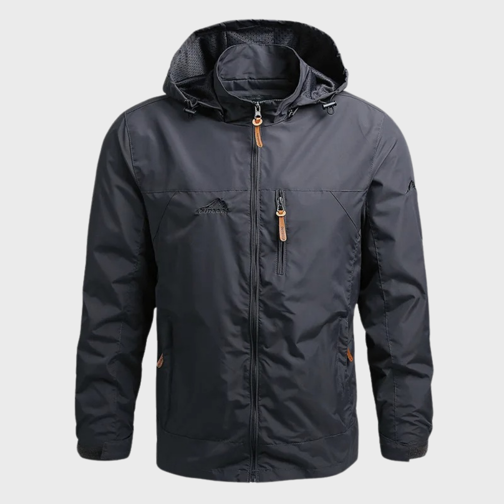 Windjacke – mit Kapuze – Outdoor – wasserdichte Jacke – Herrenjacke-Grau-M-Chaps Herrenmode