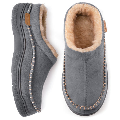 Winter Clogs | Warm | Fell gefüttert | Slipper | Herren Hausschuhe-Grau-38-Chaps Herrenmode