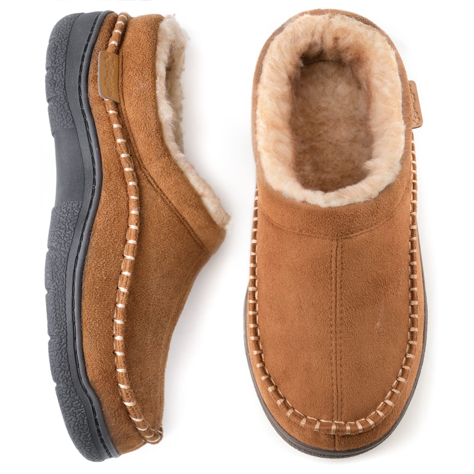Winter Clogs | Warm | Fell gefüttert | Slipper | Herren Hausschuhe-Hellbraun-38-Chaps Herrenmode