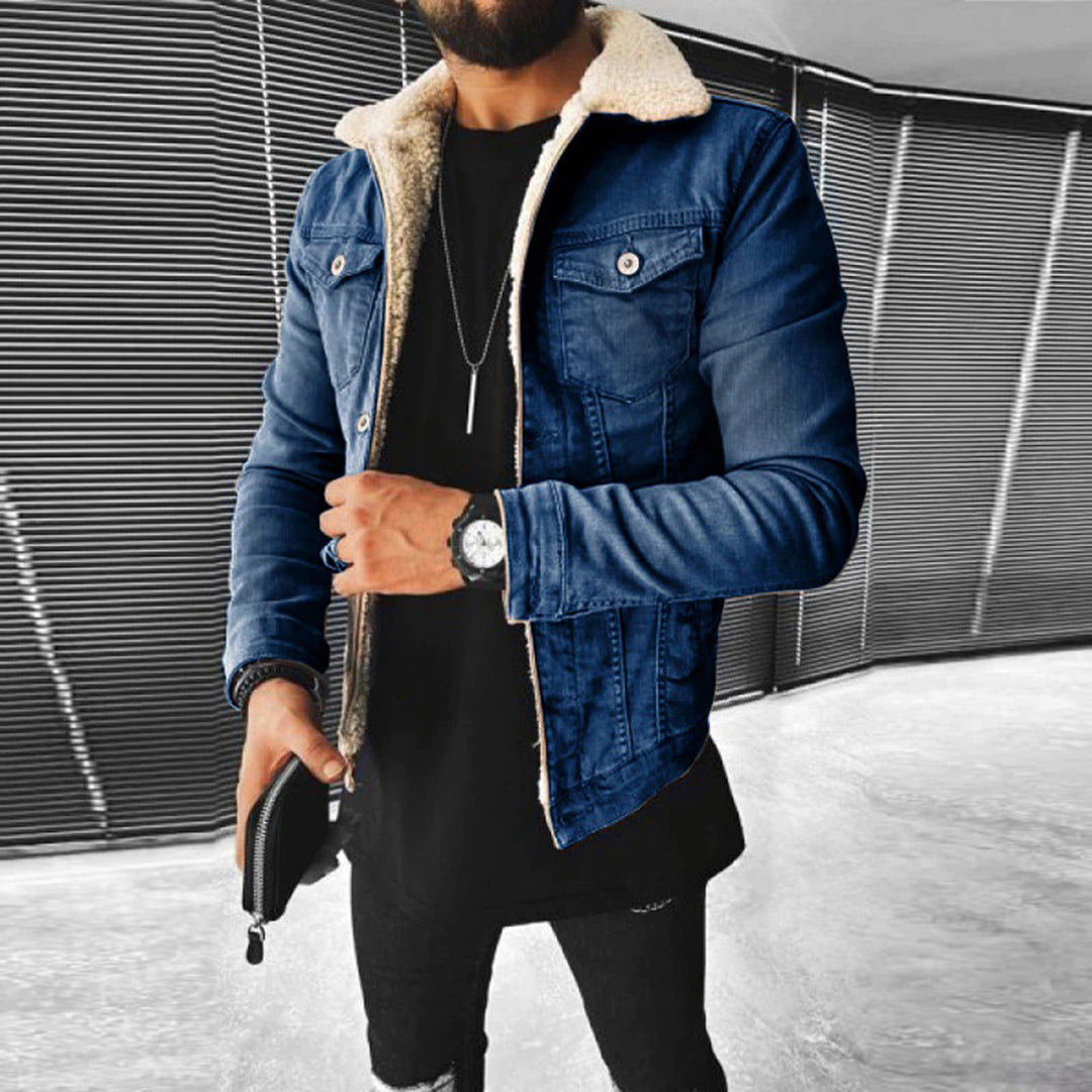 Winter-Jeansjacke | Jeansjacke | Reguläre Passform | Jeansjacke mit Fell | Herrenjacke-Chaps Herrenmode