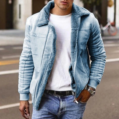 Winter-Lederjacke – Herren-Bikerjacke mit Fellfutter-Blau-S-Chaps Herrenmode