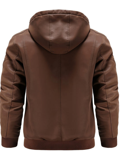 Winter-Lederjacke – winddichte PU-Lederjacke mit Kapuze und gestepptem Innenfutter für Herren-Chaps Herrenmode