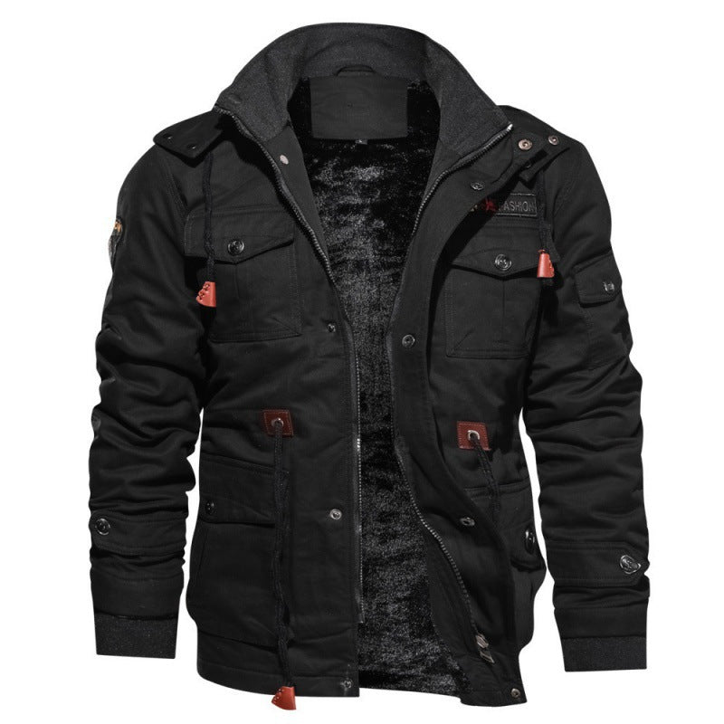 Winter Parka - Fleece gefüttert - Zip-Up - Cargo Jacke - Winterjacke für Männer-Schwarz-M-Chaps Herrenmode