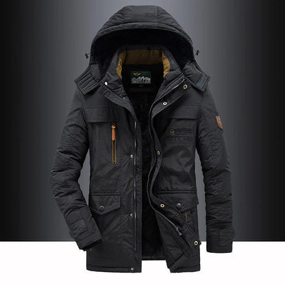 Winter Parka - Warme, mit Fleece gefütterte Winterjacke mit Kapuze für Männer-Schwarz-S-Chaps Herrenmode