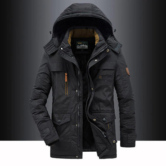 Winter Parka - Warme, mit Fleece gefütterte Winterjacke mit Kapuze für Männer-Schwarz-S-Chaps Herrenmode