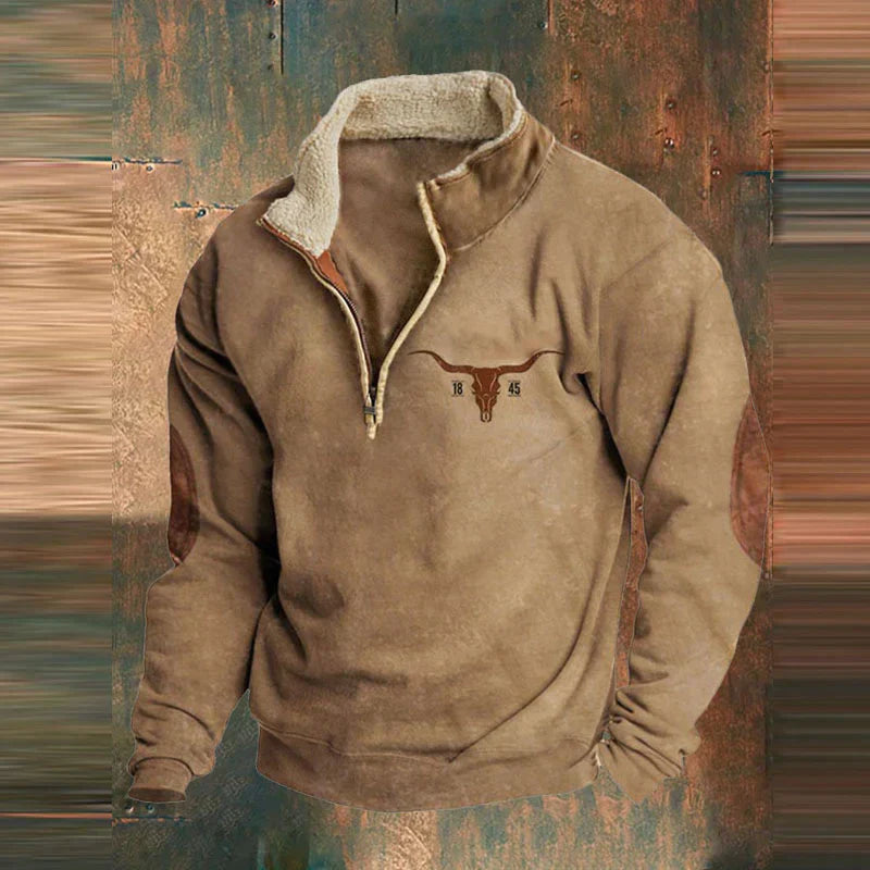 Winter-Sweatshirt – mit halbem Reißverschluss – mit Fleece gefüttert – Pullover – Herrenbekleidung-Braun-S-Chaps Herrenmode