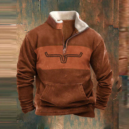 Winter-Sweatshirt – mit halbem Reißverschluss – mit Fleece gefüttert – Pullover – Herrenbekleidung-Orange-S-Chaps Herrenmode
