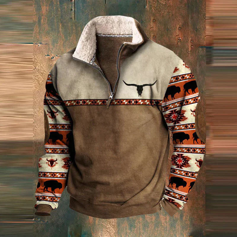 Winter-Sweatshirt – mit halbem Reißverschluss – mit Fleece gefüttert – Pullover – Herrenbekleidung-Weiß-S-Chaps Herrenmode