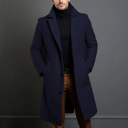 Winter-Trenchcoat – Einreihig – Lang – Wollmantel – Herrenmantel-Blau-S-Chaps Herrenmode