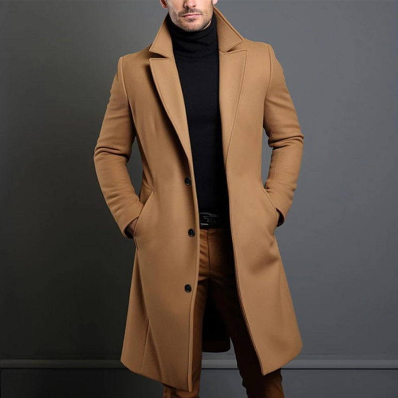 Winter-Trenchcoat – Einreihig – Lang – Wollmantel – Herrenmantel-Braun-S-Chaps Herrenmode