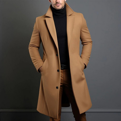 Winter-Trenchcoat – Einreihig – Lang – Wollmantel – Herrenmantel-Braun-S-Chaps Herrenmode